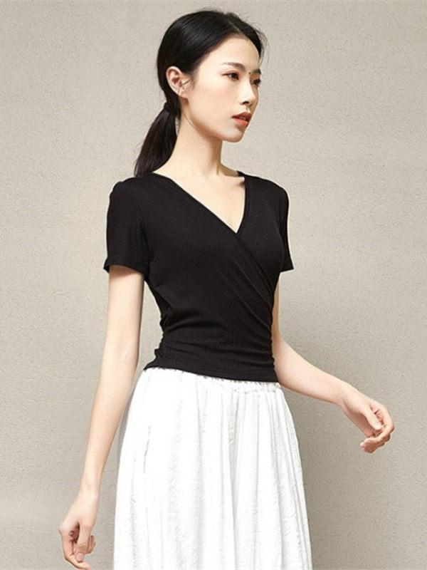발레 상의 댄스복 연영과복 반팔 한국무용 레오타드 라인 무용복 긴팔 - 상세 이미지 4