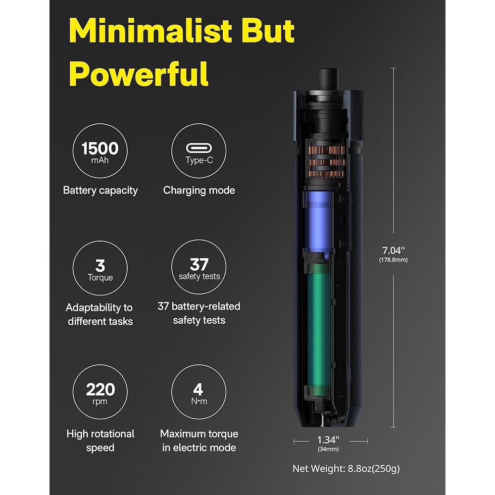 HOTO 전기 드라이버 충전식, 3.6V 무선 세트 USB-C, 1/4인치 육각 비트, 3개의 토크 설정, 1500mAh 배터리, LED 조명 및 가구/전기 수리용 S2 금속 비트 - 상세 이미지 2