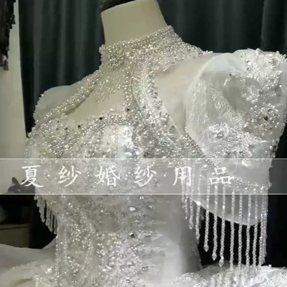 반팔 드레스볼레로 새틴 벌룬 퍼프 시스루 케이프 플라워 색상 웨딩볼레로 레이스 - 상세 이미지 3