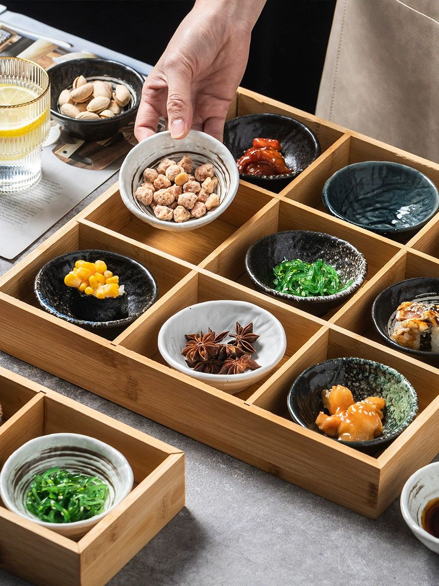 대나무 안주 트레이 칸막이 나무 소스 디핑 접시 일식 이자카야 업소용 플레이팅 그릇 - 상세 이미지 2