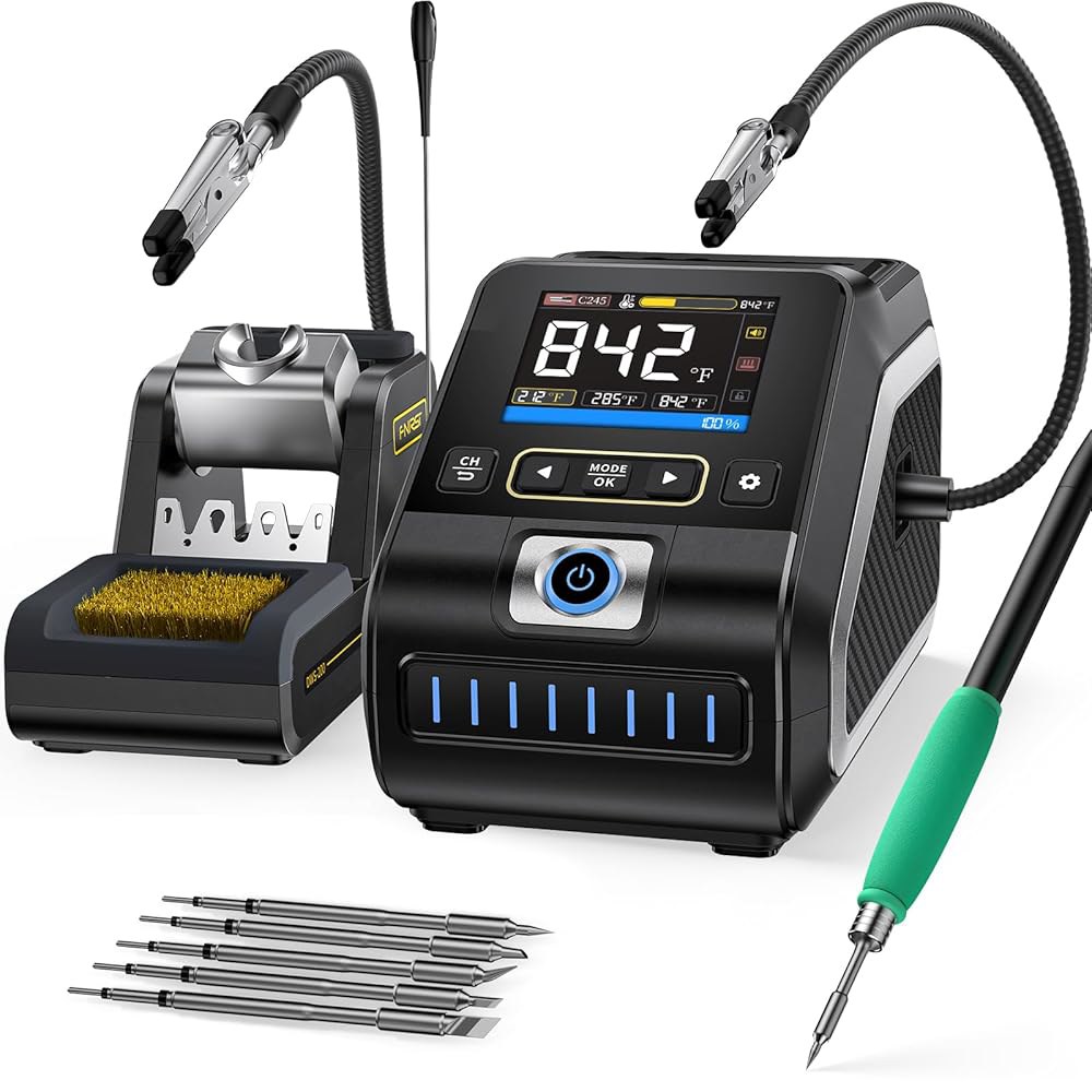 FNIRSI DWS-200 200W 245 정밀 디지털 납땜 스테이션 키트, 6개의 F245 팁과 2개의 헬핑 핸드, 온도 값 및 곡선 모드, 3가지 저장, 풀 컬러 디스플레이 - 상품 이미지