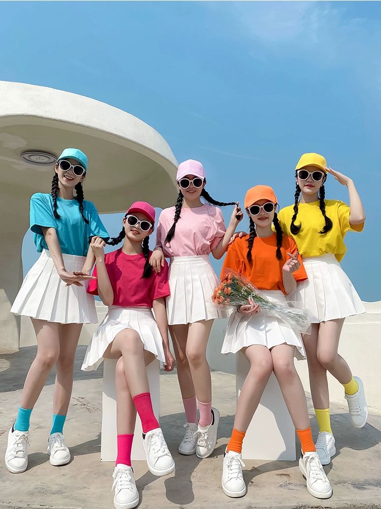 단체티 컬러 티셔츠 우정여행 모자 여름휴가 세트 가족 반티 우정 여행룩 커플 선물 우정티 - 상세 이미지 2