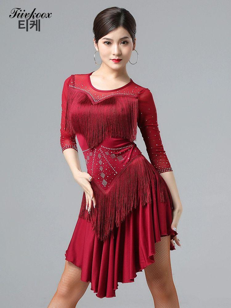 폴댄스복 폴복 라인댄스 원피스 밸리 단추 밸리댄스 댄스 라틴댄스 반바지 무대의상 술색 - 상세 이미지 3