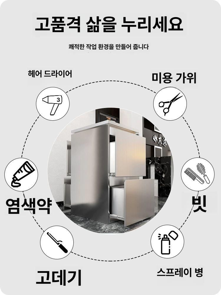 미용실 정리대 스텐 수납장 서랍 바버샵 트롤리 캐비닛 도구함 진열장 정리함 뷰티샵 - 상세 이미지 5