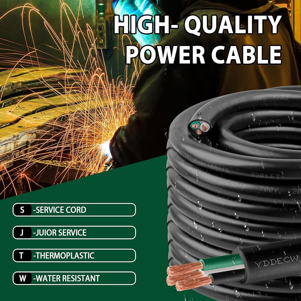 YDDECW 100피트 16/3 16 AWG SJTW 300V 와이어(3 도체) - 모터 리드, 배터리 충전기 및 기계용 자외선 차단 재킷이 있는 게이지 케이블 3 도체 전선 - 상세 이미지 3