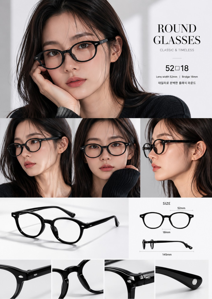 [뿔테안경] 티타늄 동그란 블랙 뿔테 신이랑 이솜 긱시크 Geek Chic 안경 타원 오벌