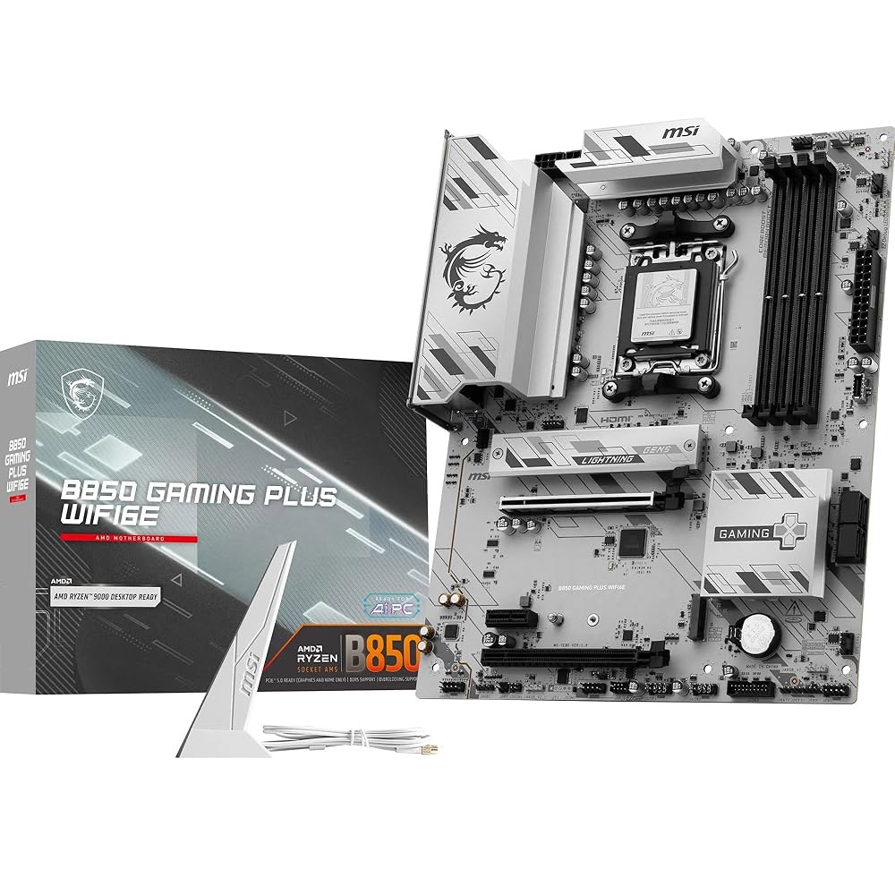 MSI B850 게이밍 플러스 WIFI6E 마더보드, 프로세서 ATX MT/s 6E, AM5 x16, 4.0 Ryzen LAN DDR5 AMD / 9000/8000 Wi-Fi M. - 상품 이미지