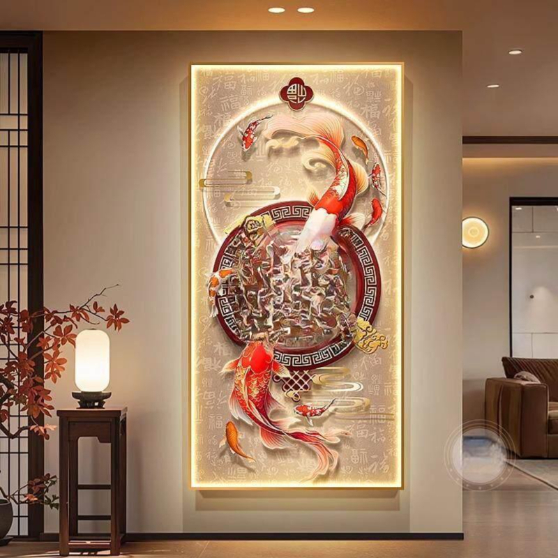 거실벽화 인테리어 액자 잉어그림 행운 재물운 카페 갤러리 고급 벽장식 선물용 - 상품 이미지