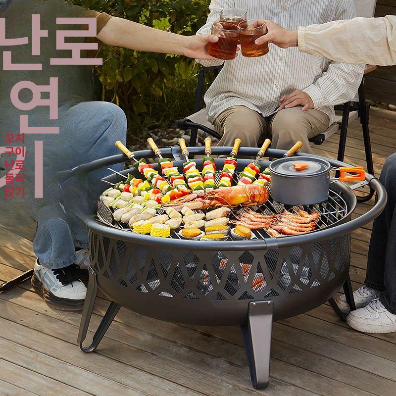원형 캠핑불멍화로 이중연소 야외 숯불 바베큐그릴 캠핑용화로 차박 파이어피트 - 상세 이미지 2