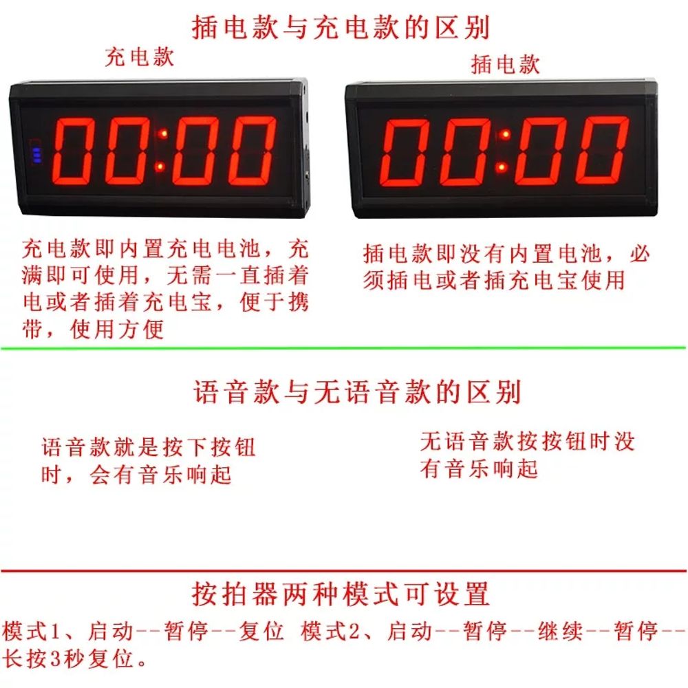 슬랩버튼 타이머 전광판 경기 훈련 스탑워치 카운터 게임용 디지털 스톱워치 충전 - 상세 이미지 4