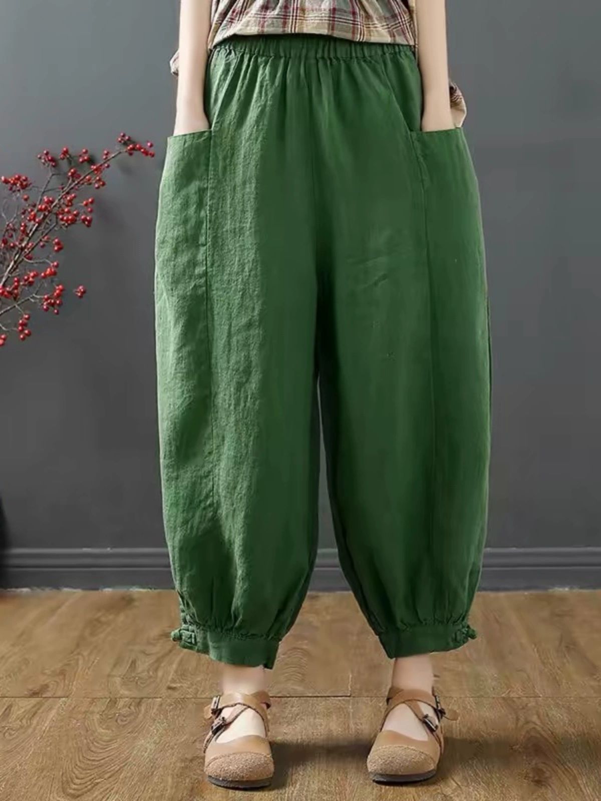 여름 생활한복바지 개량 팬츠 절바지 허리 여성 봄가을 파티컬러 저고리 하의 밴딩 - 상품 이미지
