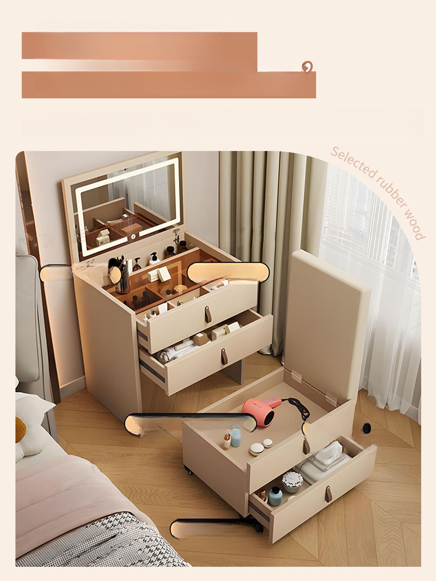 올인원 화장대 원목 수납형 표준거울 다용도 북유럽 조립 메이크업 예쁜 확장 - 상세 이미지 3