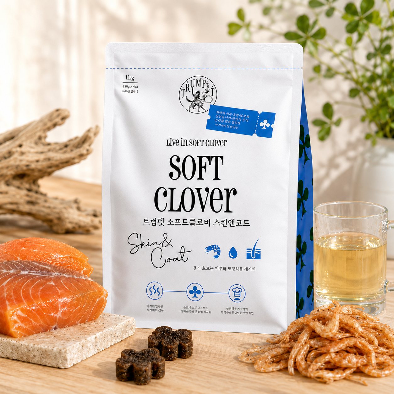 트럼펫 강아지 시료 소프트 클로버 노령견 관절 피부 면연력 사료 스킨앤코트, 3kg, 1개 - 상품 이미지