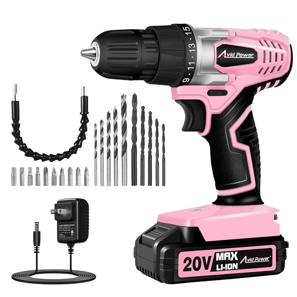 가정용 DIY 및 초보자 프로젝트를 위한 AVID POWER 20V 무선 드릴 세트 - 배터리 충전기와 22비트, 가변 속도, 3/8인치 키리스 척이 포함된 경량 파워 드릴, 가구 - 상품 이미지
