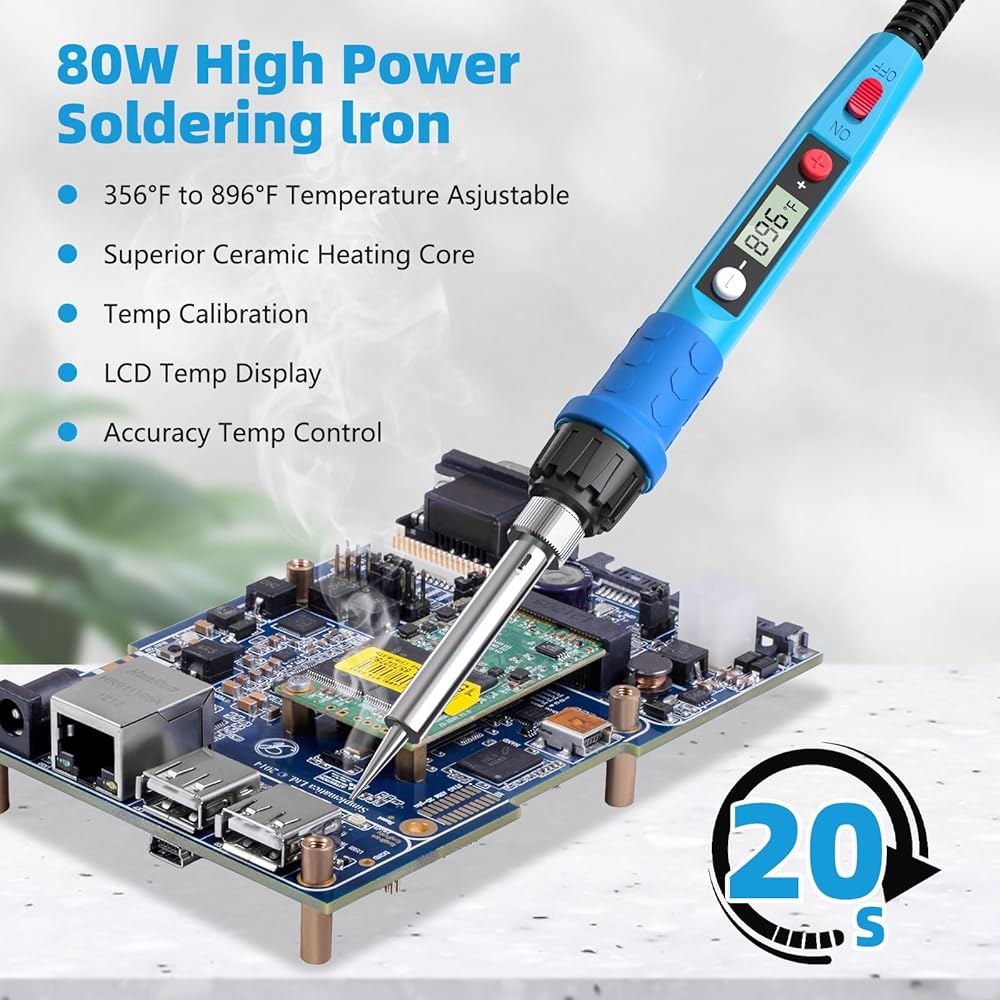 납땜 아이언 키트, 세라믹 히터가 장착된 80W 110V LCD 디지털 펜, 5개의 팁이 있는 휴대용 용접 도구, 스탠드, 와이어, 스펀지, 페이스트, 금속, 전기 수리, DIY용 - 상세 이미지 3