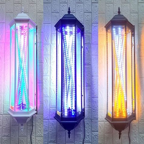 미용실 회전간판 헤어숍 싸인볼 LED 조명등 빛나는 원통형 인테리어 장식 미장원 - 상세 이미지 2