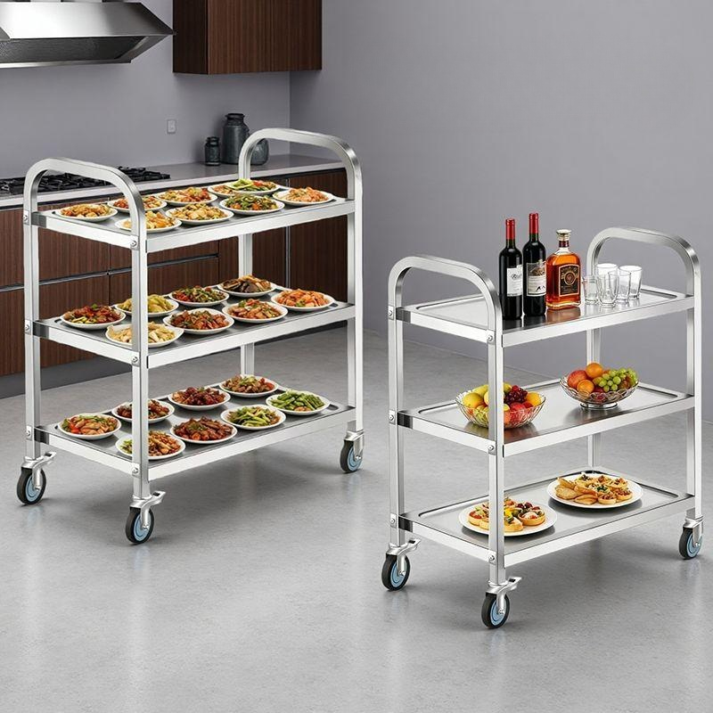 이동식 스테인리스 서빙카 음식 운반 트롤리 주방 병원 미용실 다목적 웨건 카트 - 상품 이미지