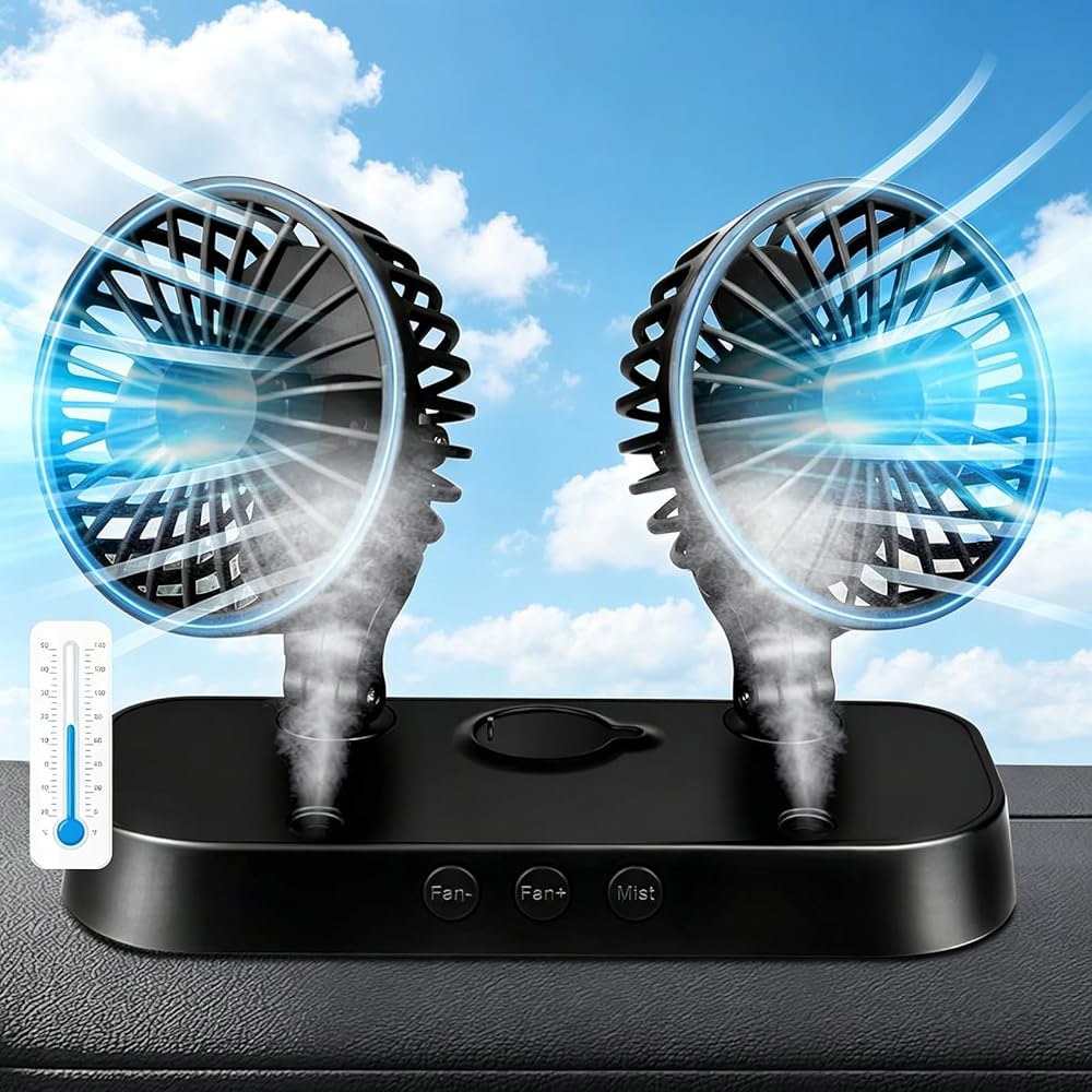 BESMORY 자동차 팬, 안개 기능이 있는 위한 다각도 및 360 12V USB RV 헤드 트럭, 흐름 제공 냉각 차량용 강력한 회전 2단 등을 SUV, 휴대용 듀얼 속도, 공기 - 상품 이미지