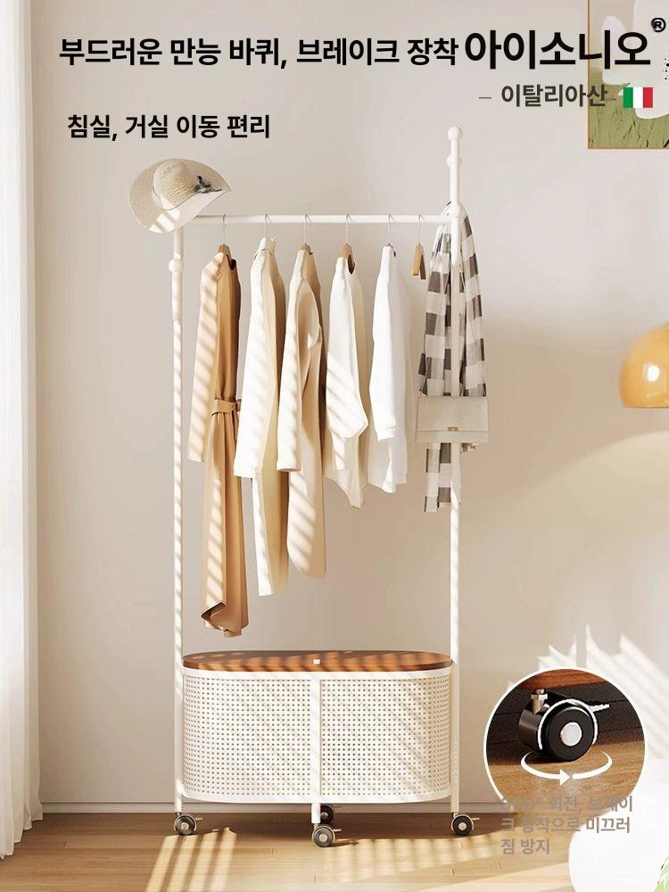 옷장 수납 이동식 행거 바퀴 달린 철제 트롤리 드레스룸 매장 의류 정리 보관 - 상세 이미지 3
