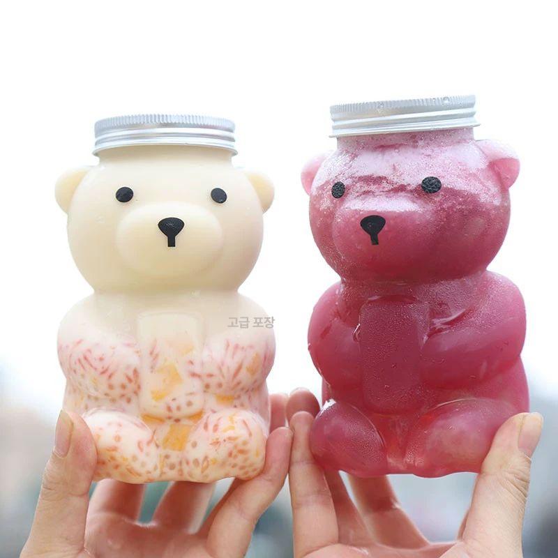 곰 모양 빨대 구멍뚜껑 일회용 페트병 음료수병 카페 업소용 물통 용기 - 상세 이미지 2