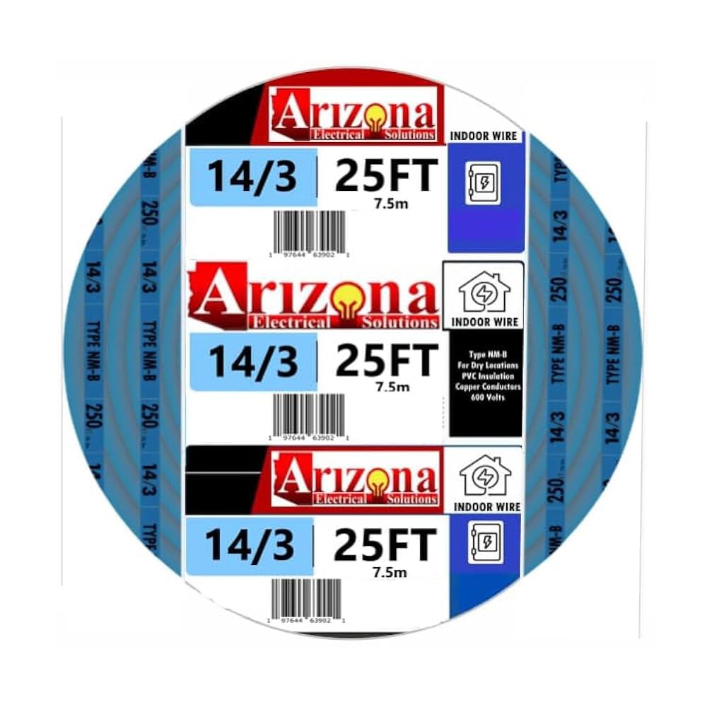 25피트. 14/3 타입 NM-B 구리선 - 14 AWG, 3 도체, 접지, 절연 재킷 파란색 - 상품 이미지