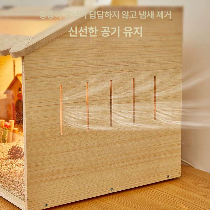 햄스터 고슴도치 케이지 목재 투명 사육장 실내 동물 주택 대형 놀이터 세트 - 상세 이미지 4