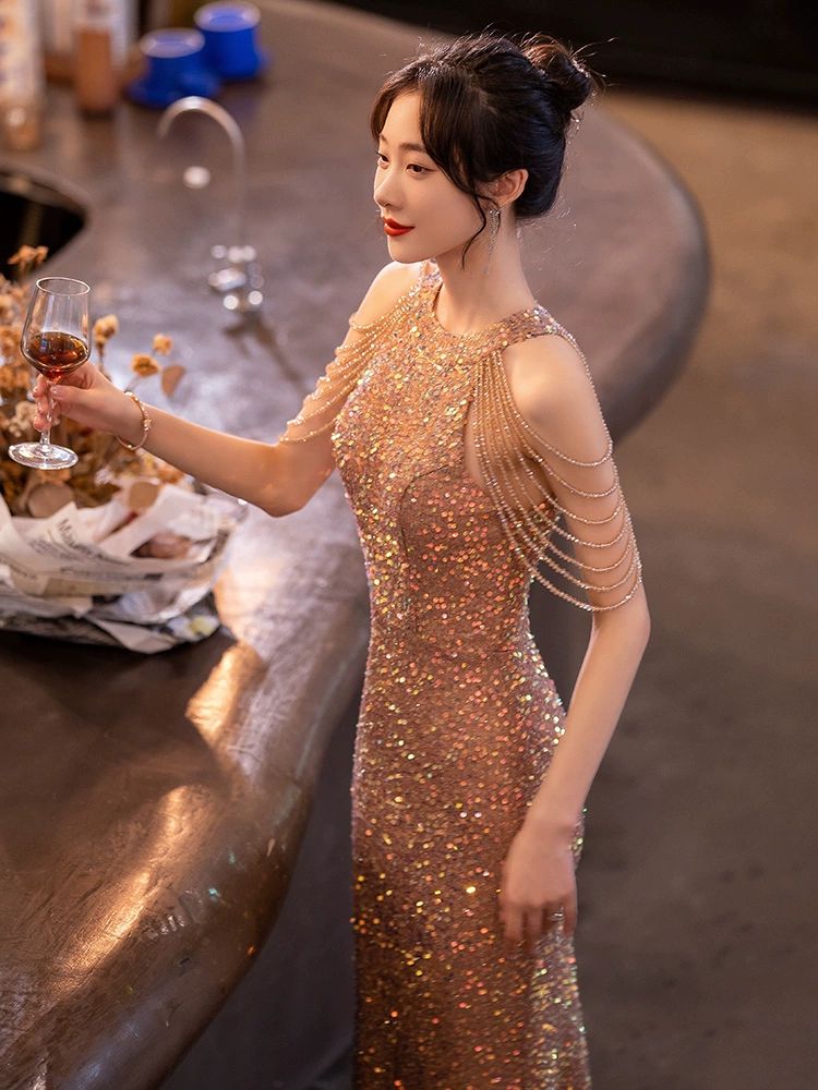 연말 반짝이이브닝드레스 파티복 파티룩 원피스 스팽글 공연 발표회 파티드레스 - 상세 이미지 3