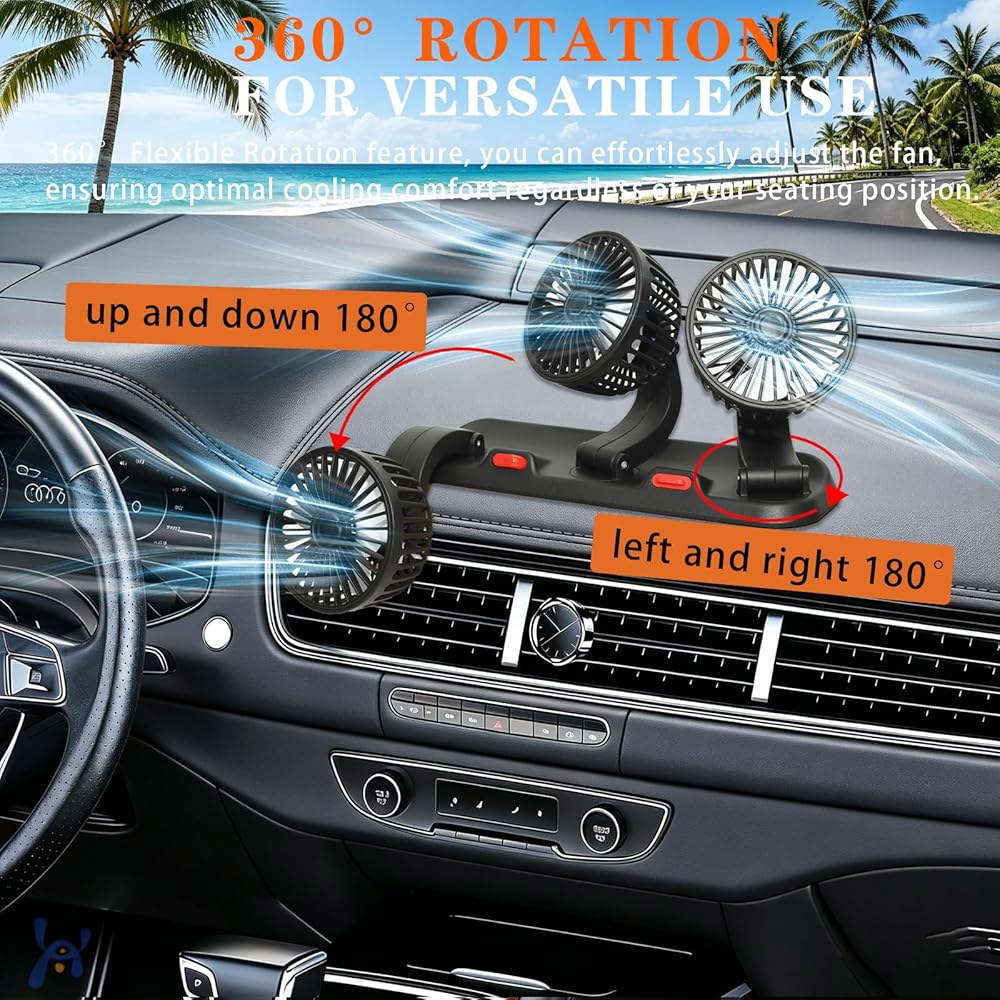 초이스요 포터블 3헤드 자동차 냉각 팬-360 /RV 5V) /오피스, SUV USB 속도, 전원 대시보드용, 포함 /트럭 /크루즈 2단 회전, /세단 (3헤드 2 Head 12V - 상세 이미지 3