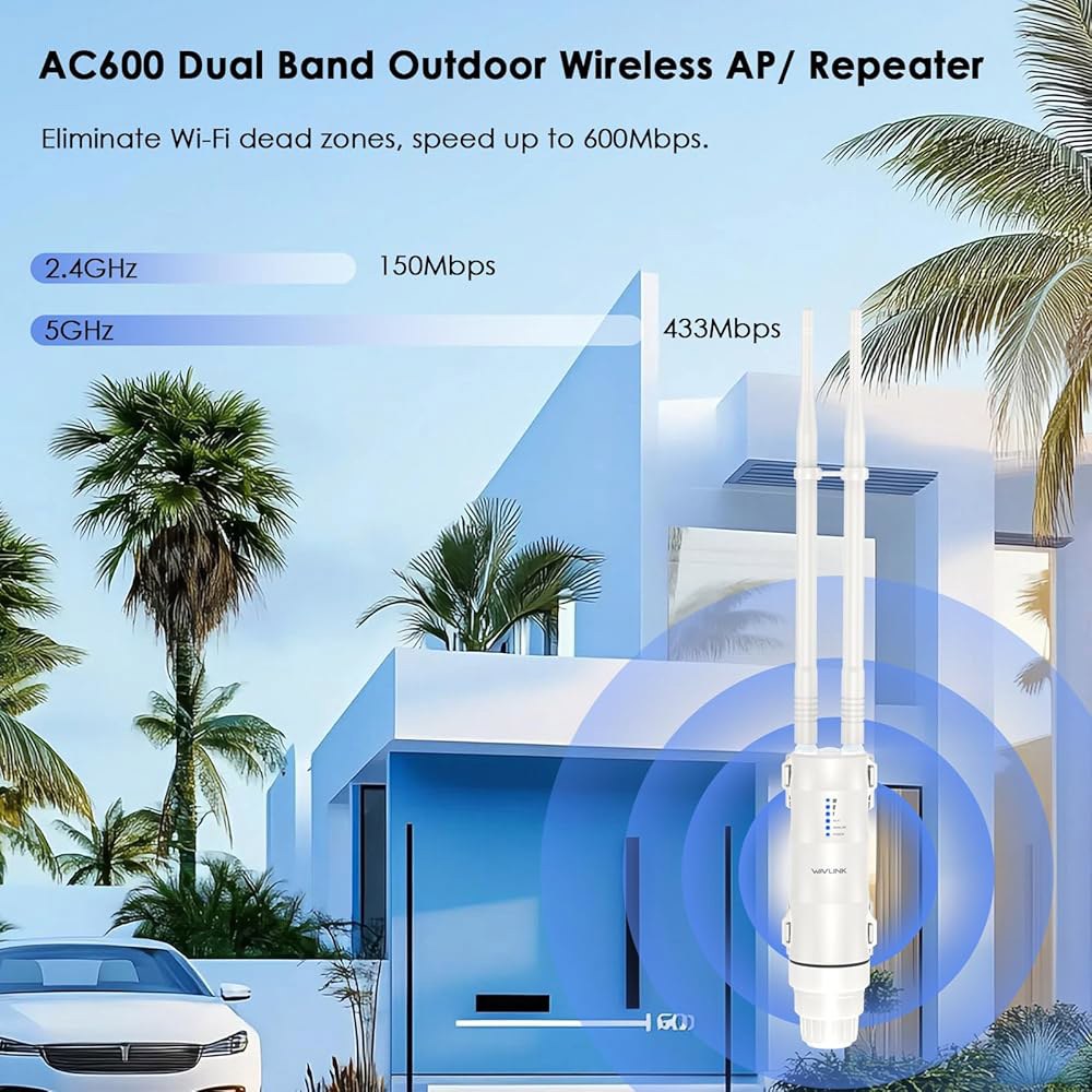야외 WiFi 액세스 포인트, WAVLINK 라우터 익스텐더, AC600 고출력 듀얼 밴드 2.4+5G 무선 /AP / Wi-Fi 범위 익스텐더 3 in 1, 코트야드, RV, - 상세 이미지 3