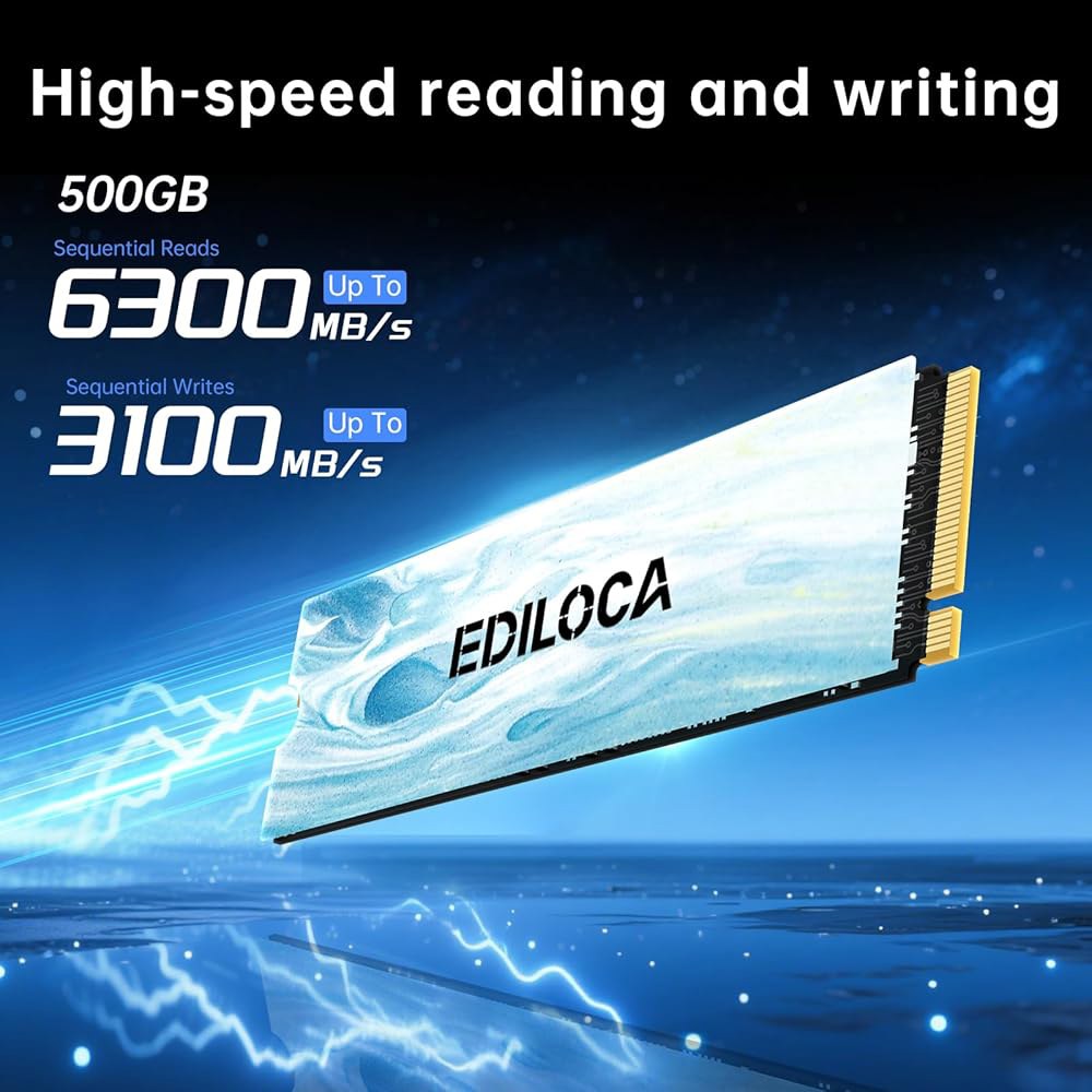 Ediloca EN880E M.2 SSD 500GB NVMe M2 2280 PCIe Gen 4x4, 최대 6300MB/s 읽기, 노트북 데스크탑용 내장 솔리드 스테이트 드라이브 - 상세 이미지 2