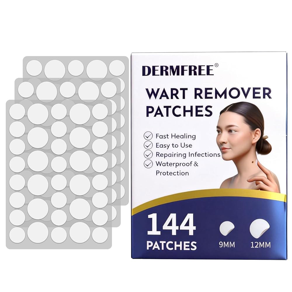 1 살리실산이 함유된 DERMFREE 사마귀 패치, 손과 발용 얇은 방수 하이드로콜로이드 스티커, 눈에 띄지 않는 보호 커버, 144 카운트 - 상품 이미지