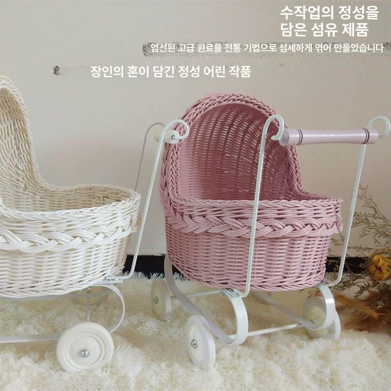 라탄 유모차모양 소품 장식 사진촬영용 꾸미기 인형 트롤리 미니어처 배경 풍경 세트 - 상세 이미지 4