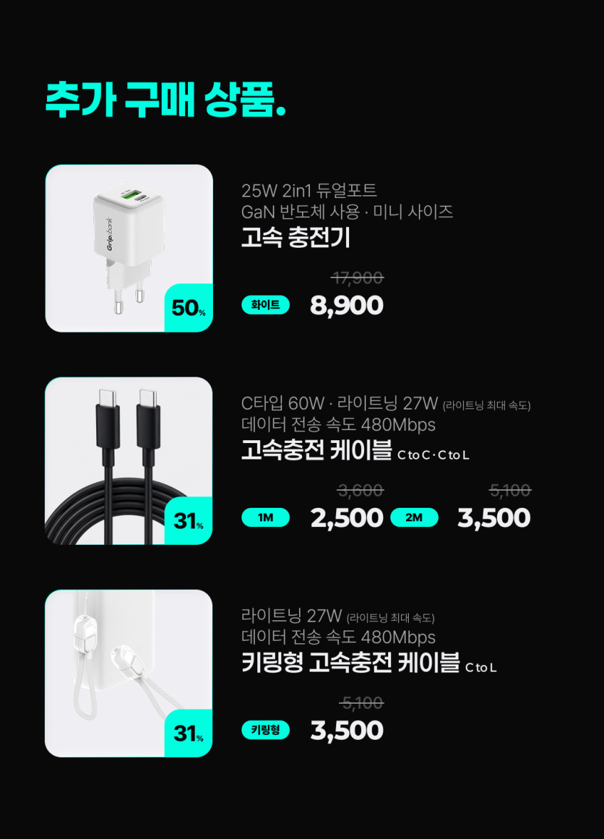그립뱅크 22.5W 잔량표시 고속충전 미니 보조배터리 10000mAh GB-PB10K 판매처 상세 정보 이미지 3