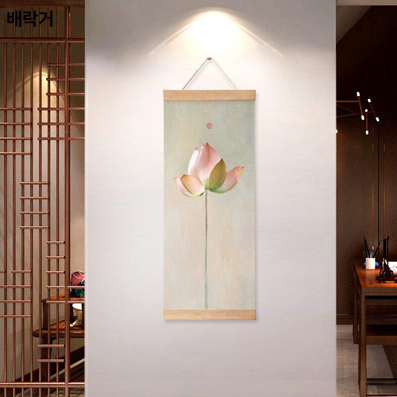 연꽃 풍수 그림 세로 두루마리 복 기원 액자 동양화 벽면 장식 거실 인테리어 소품 - 상세 이미지 4