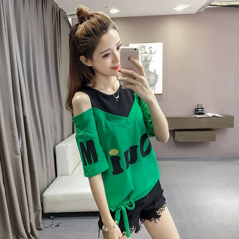 어깨트임 루즈핏 티셔츠 오프숄더 레이어드 반팔티 줌바복 방송댄스 에어로빅 캐주얼 데일리룩 - 상세 이미지 3