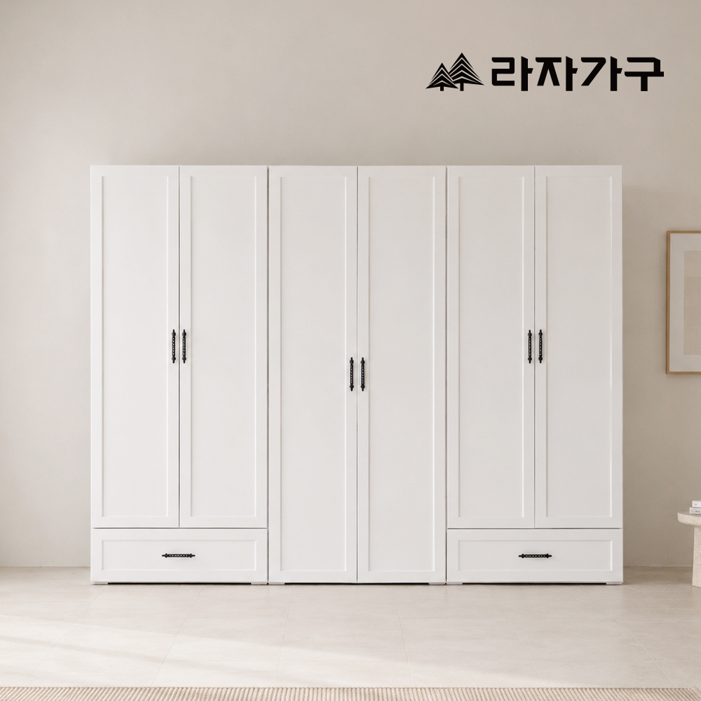 라자가구 멜린 광폭 안방 드레스룸 옷방 2400 행거 옷장세트 (싱글서랍,긴옷,이불장) - 상세 이미지 3