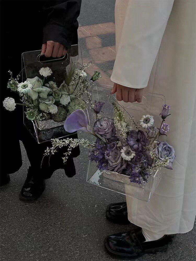휴대용 꽃상자 보관 투명 결혼 아크릴 원형 포옹 사탕 웨딩 운반 꽃다발 스몰 장미 - 상품 이미지