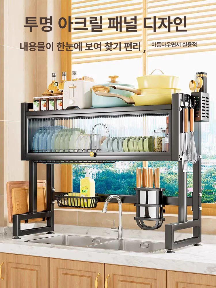 주방싱크 식기건조대 배수 접이식 수납 정리 부엌용품 설거지 건조 랙 - 상세 이미지 4