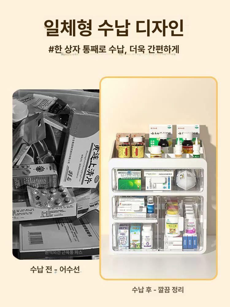 약 보관함 수납장 약장 진열대 펜트리 정리대 영양제 특대형 3칸 [34x24x27cm] - 상세 이미지 3