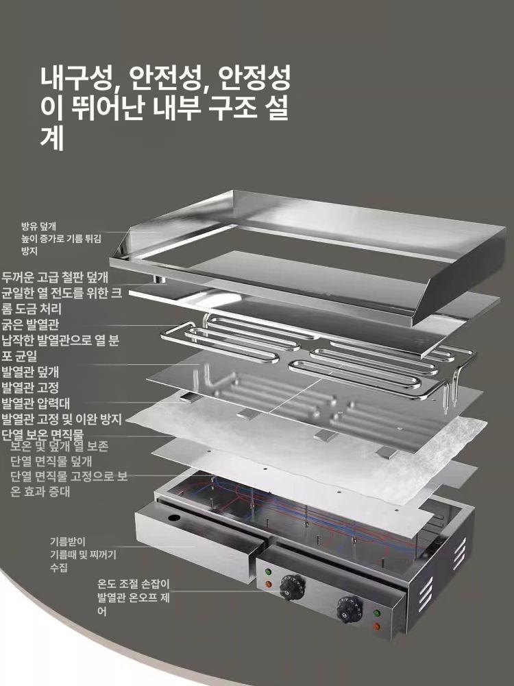 대형 전기 철판 고급형 구이팬 업소용 고기 닭갈비 햄버거 노래방 호텔 식당 주방용 - 상세 이미지 4