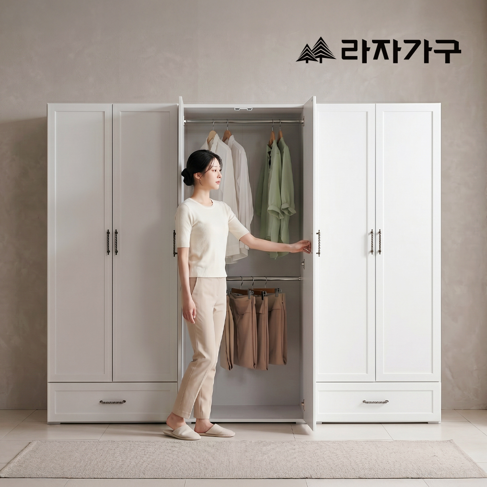 라자가구 멜린 광폭 안방 드레스룸 옷방 2400 행거 옷장세트 (싱글서랍,긴옷,이불장) 이미지 6