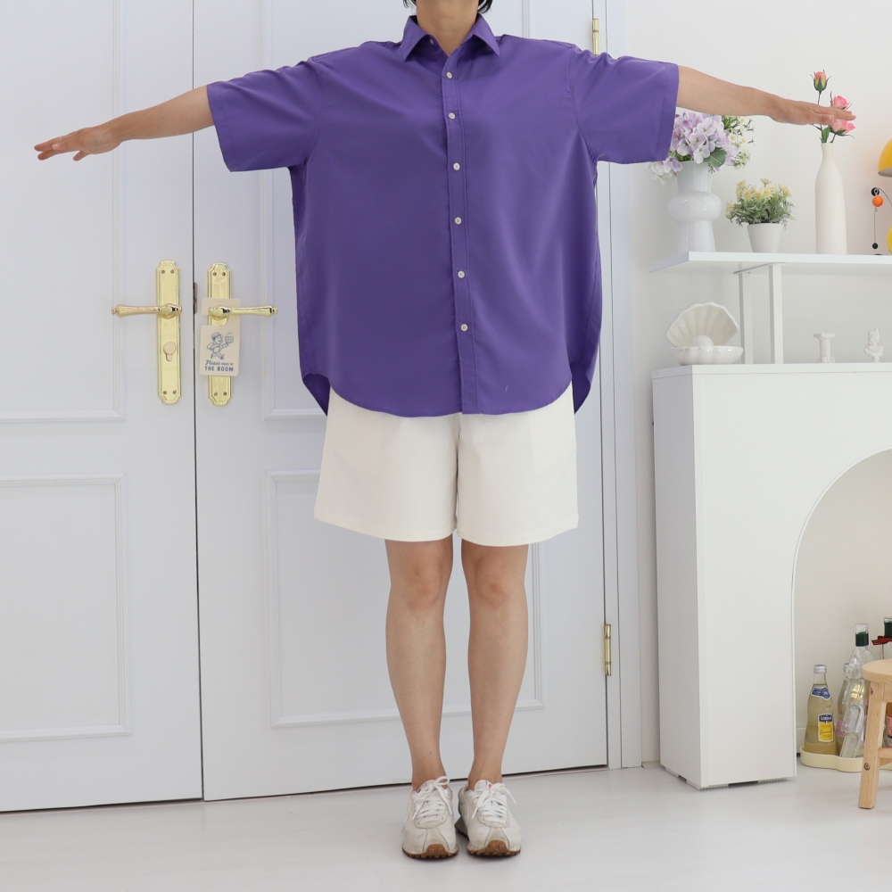 빅사이즈 여름 링클프리 박스 오버핏 반팔 남방 무지 데일리 셔츠 77 88 99 NB-10 - 상세 이미지 2