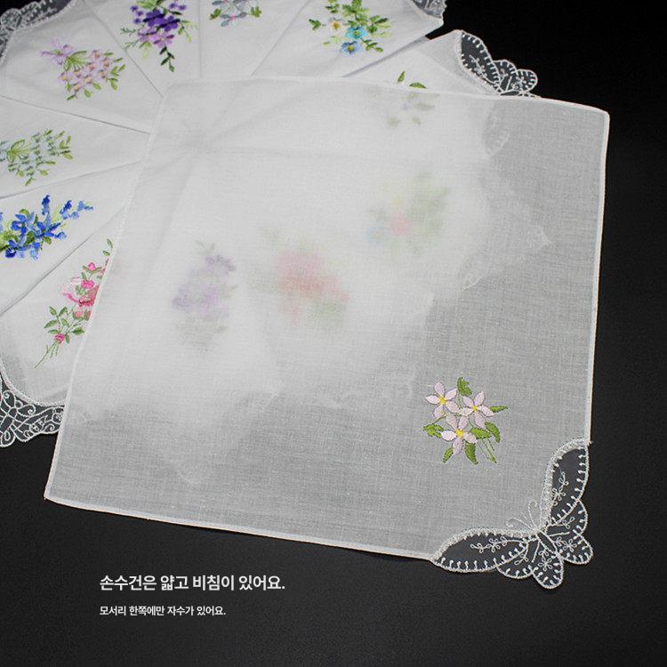 순면 흰색 천 손수건 홈 자수 장식 얇은 수건 자수 - 상세 이미지 3