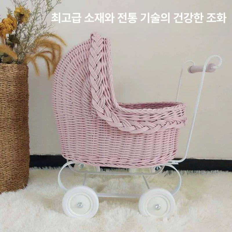 라탄 유모차모양 소품 장식 사진촬영용 꾸미기 인형 트롤리 미니어처 배경 풍경 세트 - 상세 이미지 2