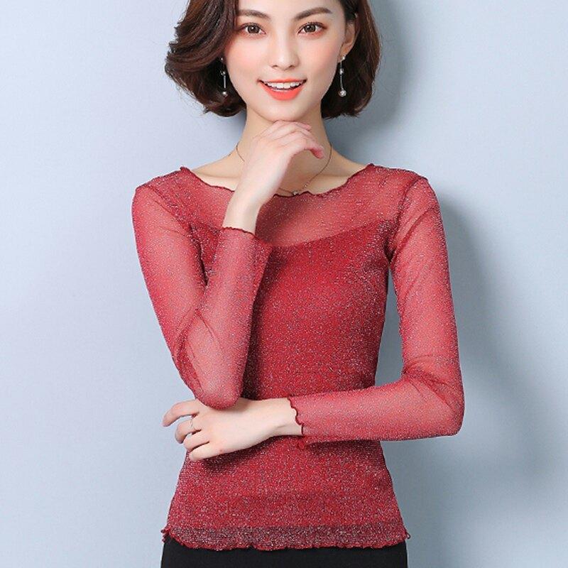 블링블링 시스루 긴팔 상의 라인댄스복 메쉬 반짝이 티셔츠 줌바 밸리 스윙 차밍 사교댄스 - 상세 이미지 4