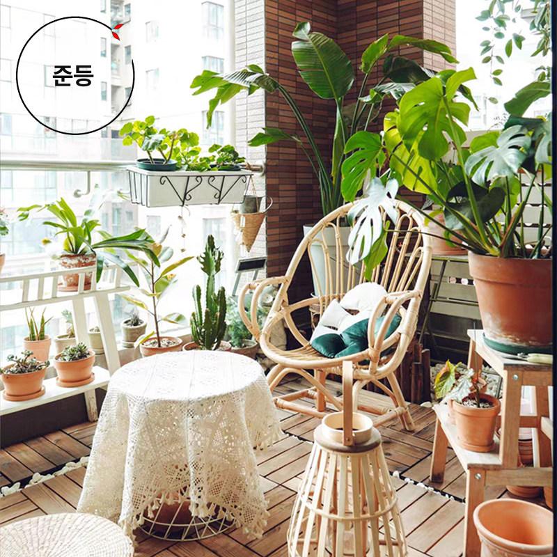 라탄 의자 낮은 스툴 목재 식탁 안락 체어 엔틱 빈티지 인테리어 편안한 등받이 원목 - 상세 이미지 2