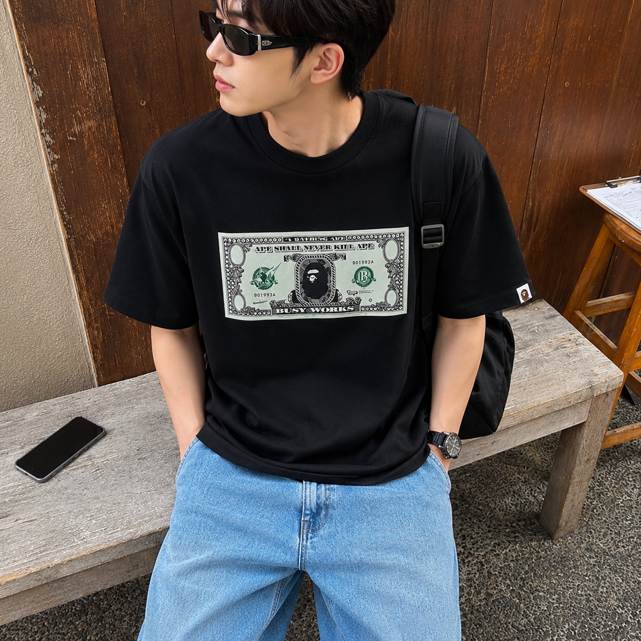 베이프 반팔티 뱅크노트 달러 티셔츠 3color - 상품 이미지