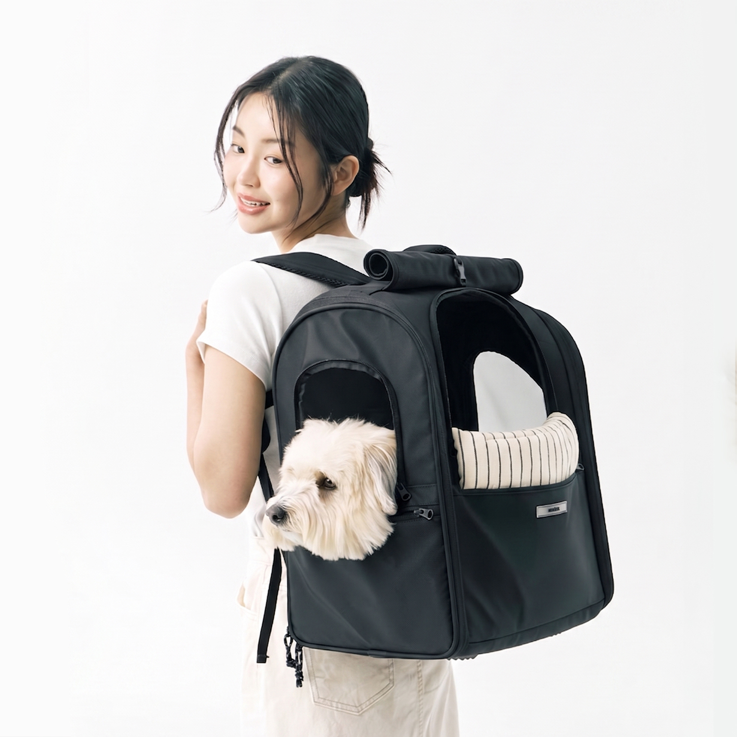 멀리 강아지 이동가방 반려견 백팩 애견 고양이 이동장 쿠션제공 마일러백팩-블랙