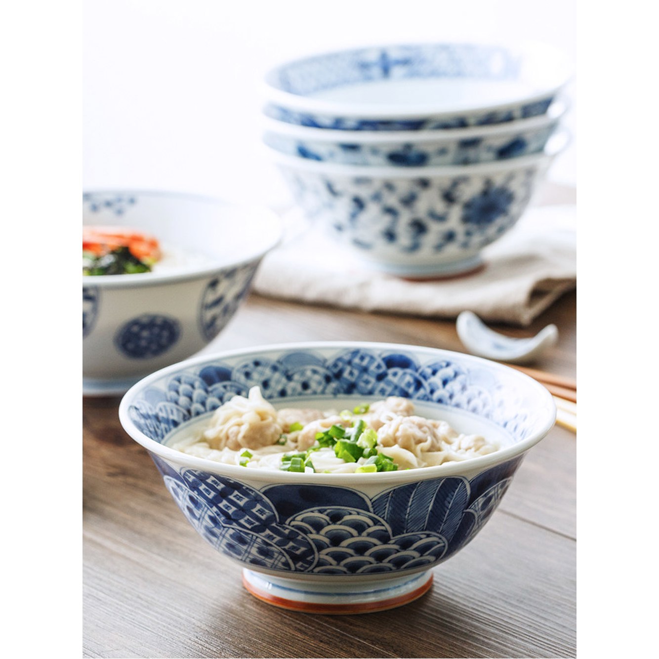 일본 라멘 차슈 유약식기 이반리 A1 7.5인치 볼 플라워 블루코마 덮밥 대접 라면그릇 니토리 미노야키 학생 죽그릇 A1 플라워 이반리 볼 7.5인치 - 상세 이미지 2