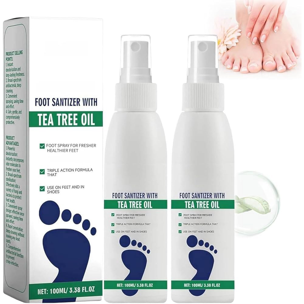 티트리 오일이 함유된 2PCS 발 소독제 , 투명 오일 및 신발 신선도, 빠른 건조 여행 친화적, 100ml/3.5온스 - 상품 이미지